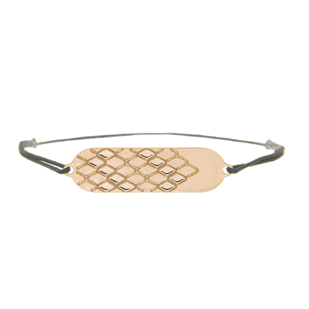 bracelet cordon signature plaqué or rose cordon gris