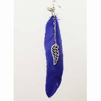 Boucles d�Oreilles Plume bleu roi et aile d'ange