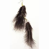 Boucles d�Oreilles Plumes marrons, cuir et cha�nes