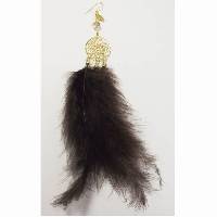 Boucles d�Oreilles Plumes marrons et m�daillon dor�