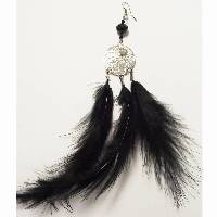 Boucles d�Oreilles Plumes noires et m�daillon argent�