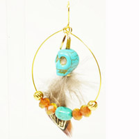 Boucles d'oreilles t�te de mort turquoise P1
