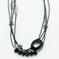 Collier bracelet multi-liens noir et breloques BR12