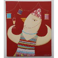 Tableau Cocotte qui boit du champagne