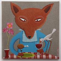 Tableau Renard mange du poulet