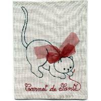 Prot�ge carnet de sant� en lin Chat au ruban rouge