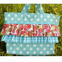 Cabas double volant en toile enduite, bleu � pois blancs