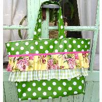 Sac Cabas vert toile enduite double volant