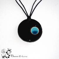 Collier rond en c�ramique noir et turquoise