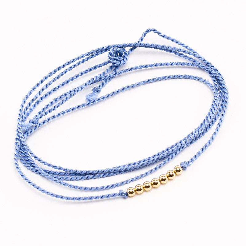 Bracelet Vibration cordon multitours bleu clair soie et or