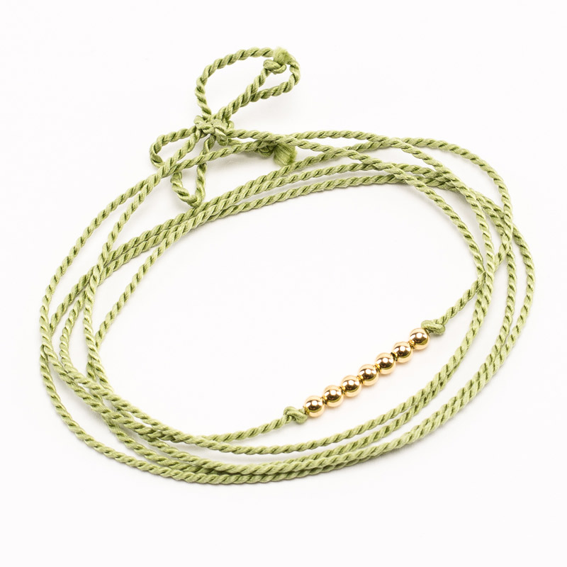 Bracelet Vibration cordon multitours vert soie et or